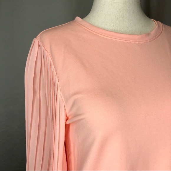 NWT Kaari Blue soft coral (peach) blouse jersey body pleated crepe sleeves Small - Picture 2 of 9